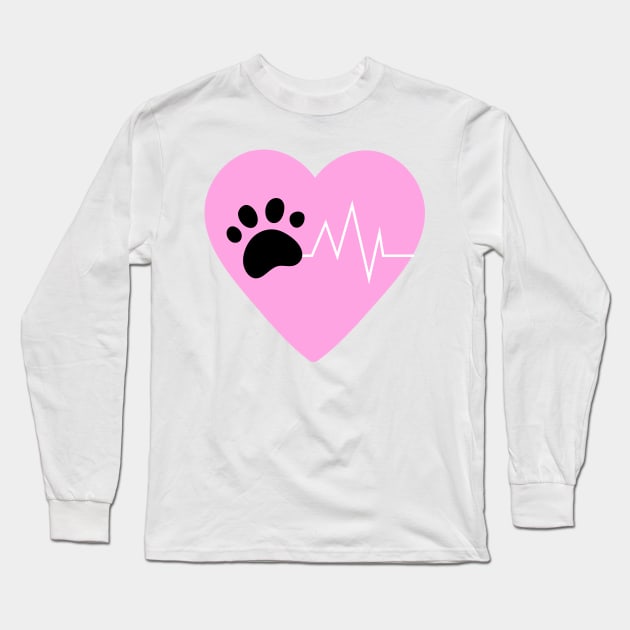 Pink Dog Paw Heartbeat Line Dog Lover Heartbeat Long Sleeve T-Shirt by olivetees